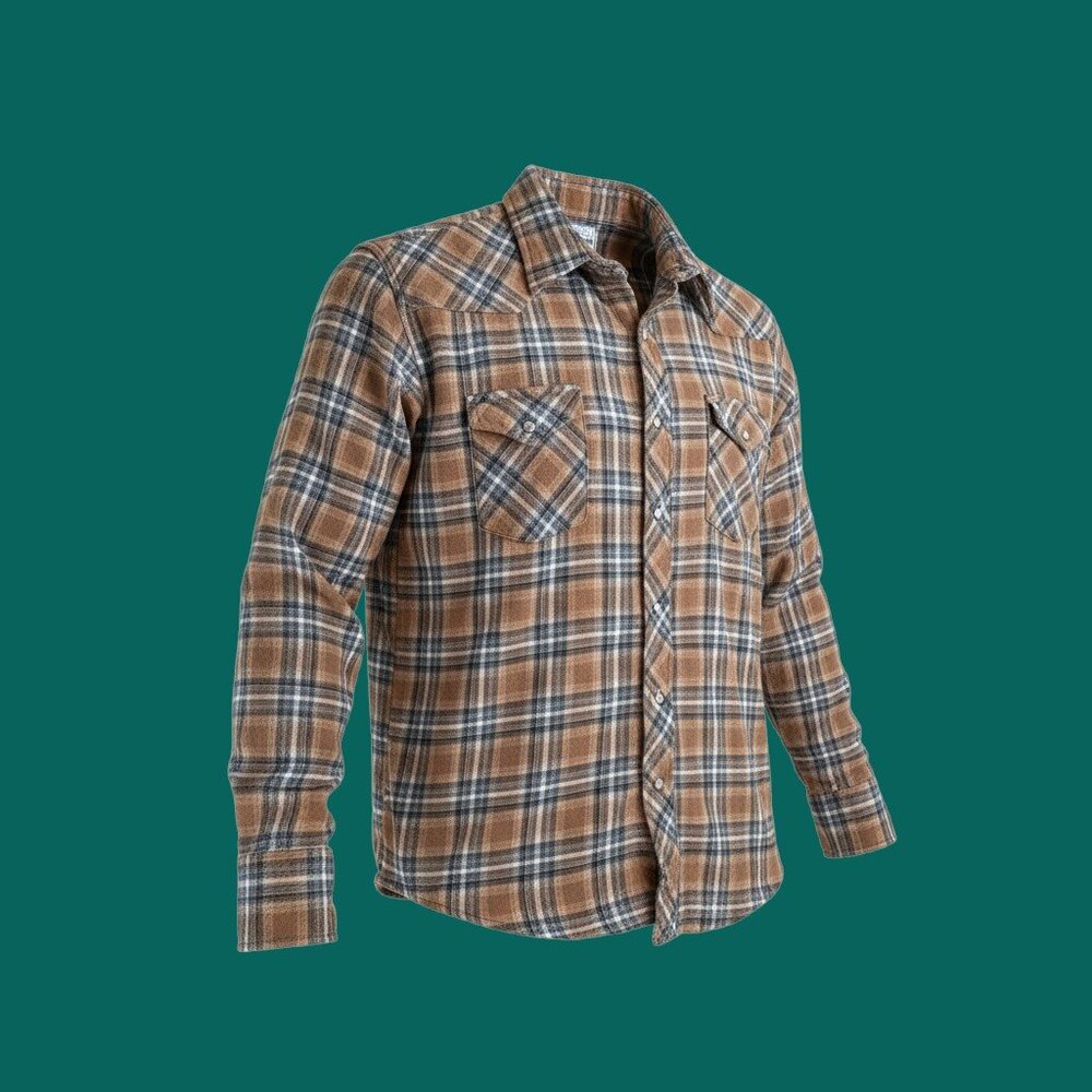 Wrangler Wrancher Men’s XXL 2XL Pearl Snap Brown Plaid Flannel Long Sleeve
